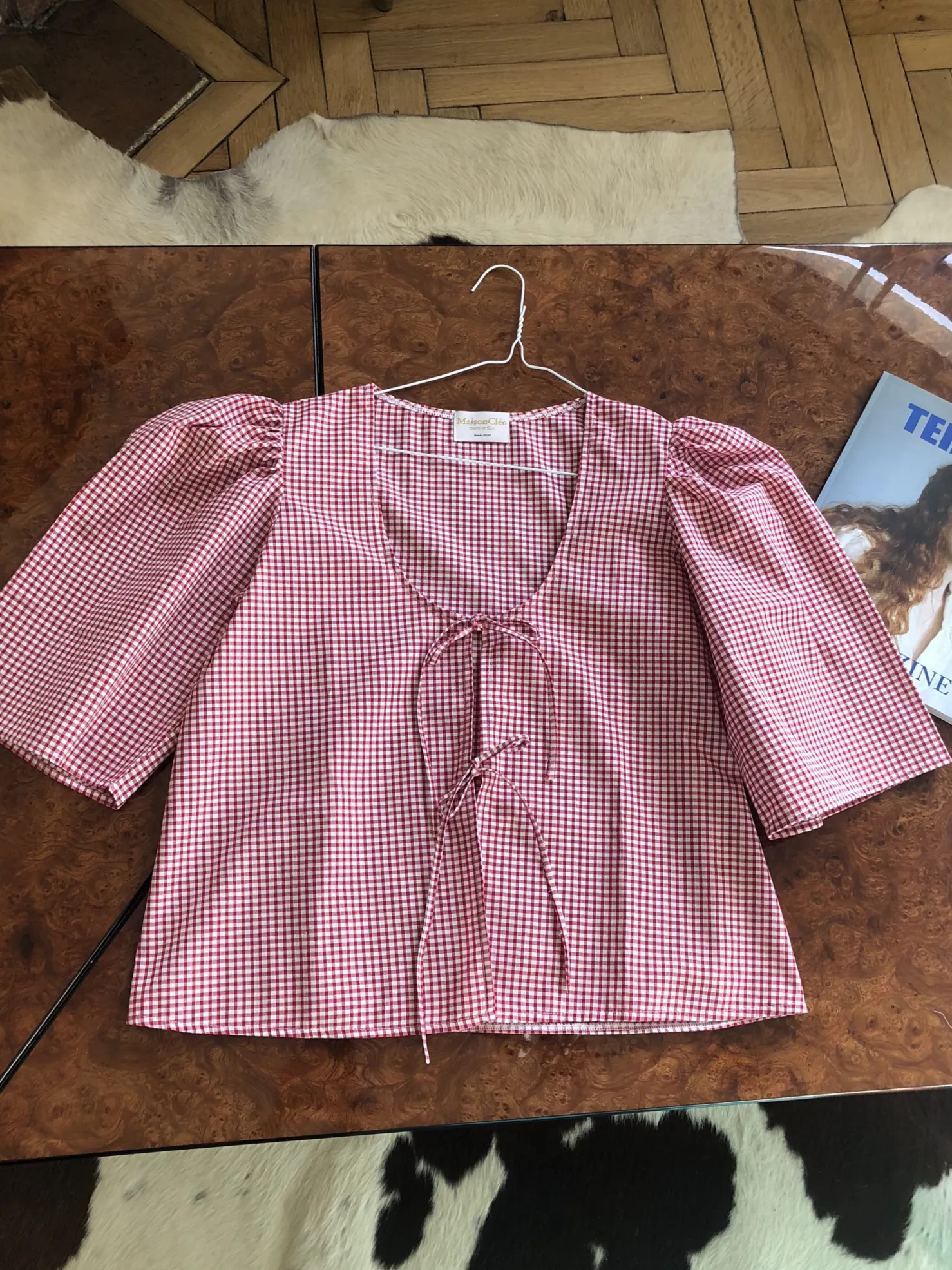 MaisonCléo Blouses>Blouse vichy rouge coton AGNES
