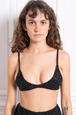 MaisonCléo Mailles|Tops>Brassière à sequins noirs tricotée LARA