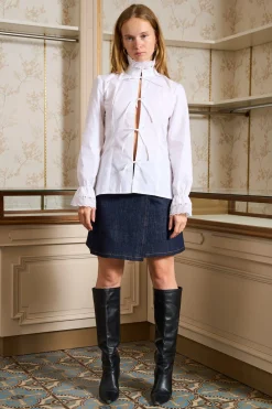 MaisonCléo Blouses>Chemise en coton blanc volantée DARTA