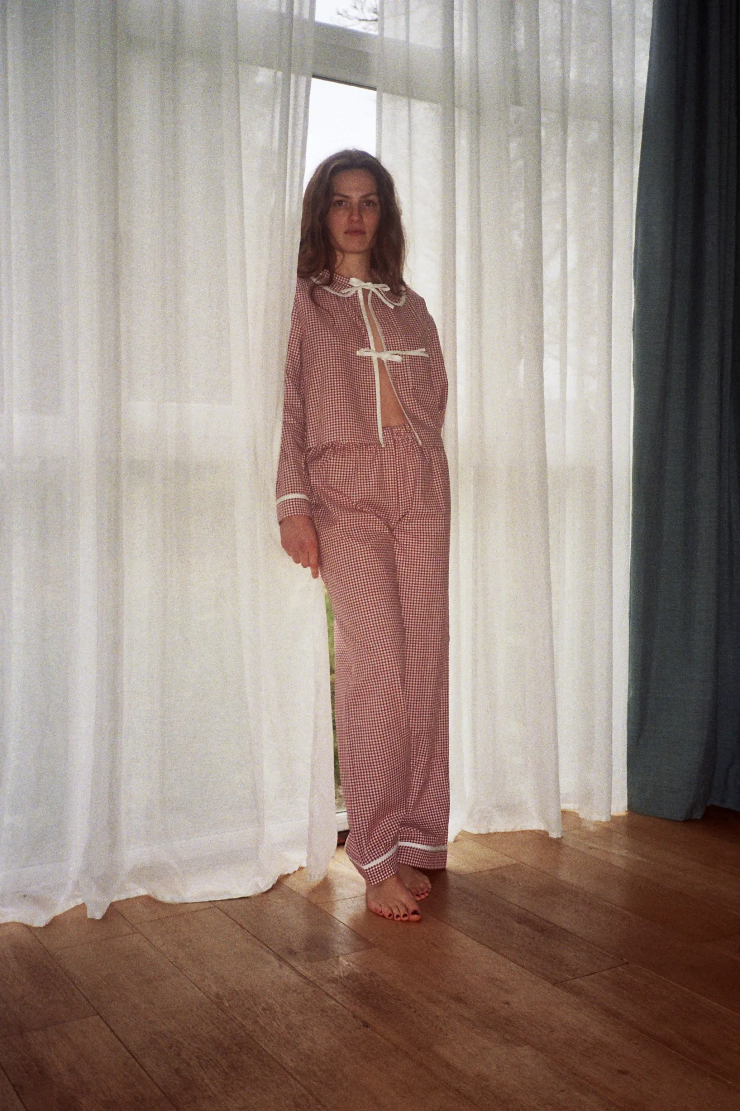 MaisonCléo Tops>Chemise pyjama CHARLENE en coton vichy rouge – HOLIDAYS CAPSULE 8/25