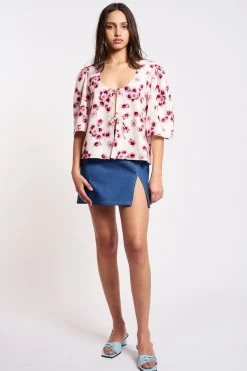 MaisonCléo Blouses>COUP DE FOUDRE II – Blouse à imprimé fleurs de cerisier en coton AGNES