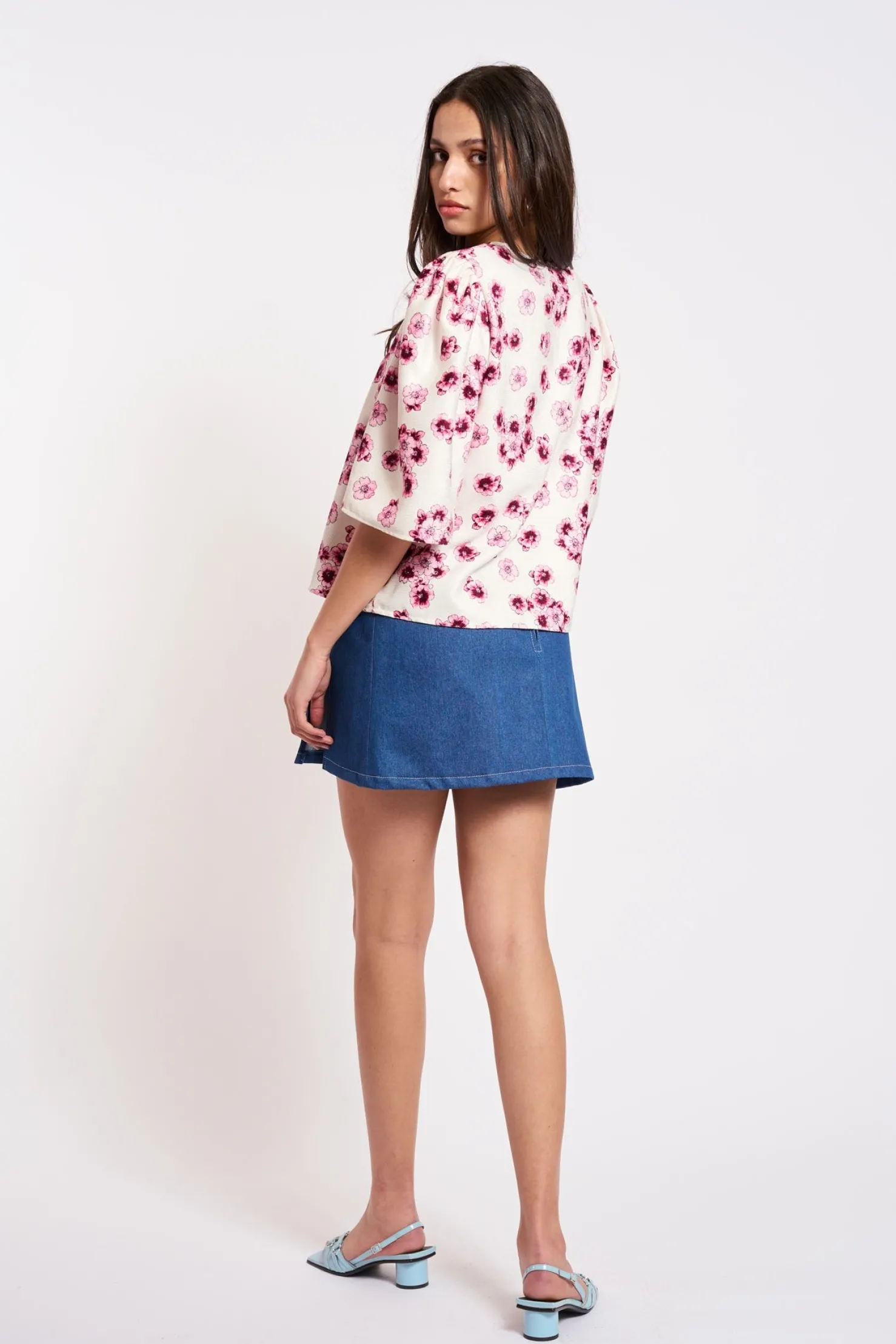 MaisonCléo Blouses>COUP DE FOUDRE II – Blouse à imprimé fleurs de cerisier en coton AGNES