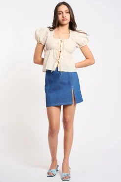 MaisonCléo Blouses|Tops>COUP DE FOUDRE II – Blouse bouffante crème à pois ton-sur-ton