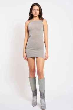 MaisonCléo Robes>COUP DE FOUDRE II – Robe mini légèrement transparente à paillettes argentées gris foncé