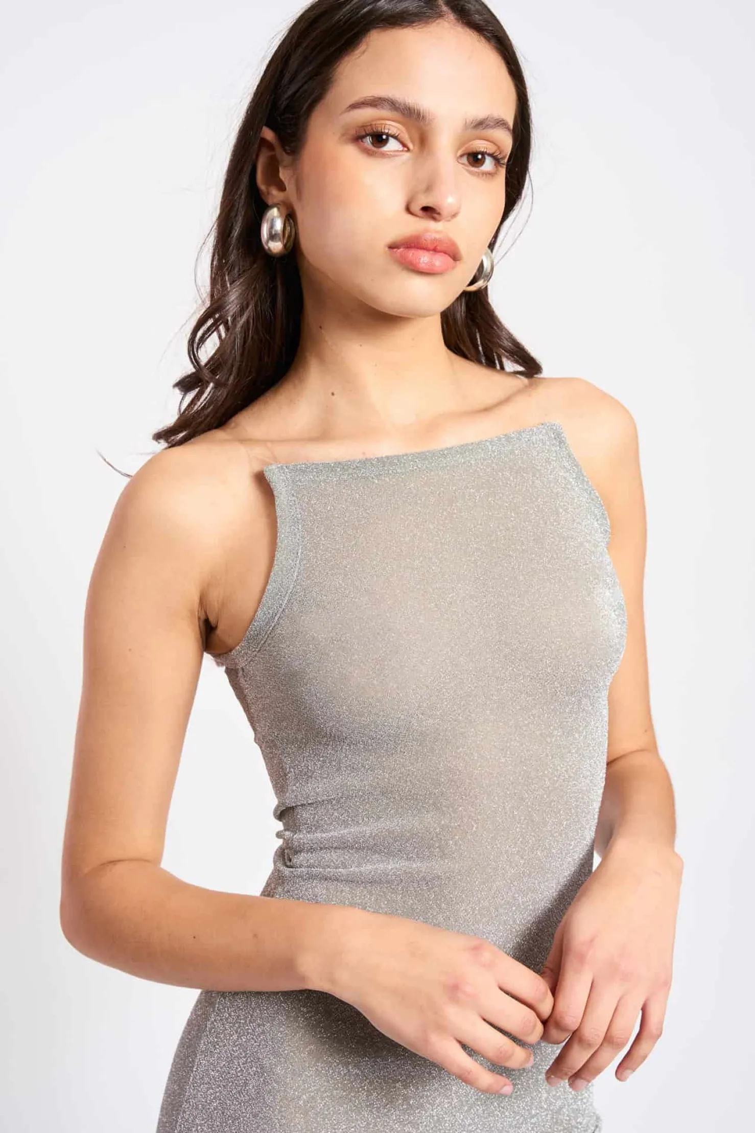 MaisonCléo Robes>COUP DE FOUDRE II – Robe mini légèrement transparente à paillettes argentées gris foncé