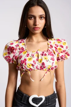 MaisonCléo Tops>COUP DE FOUDRE II – Top mini bouffant fleurie en coton