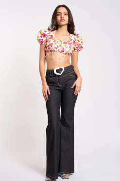 MaisonCléo Tops>COUP DE FOUDRE II – Top mini bouffant fleurie en coton