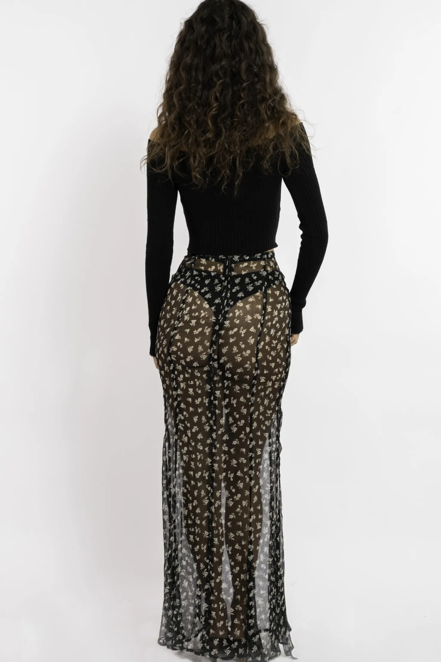 MaisonCléo Jupes>FW22 RUNWAY LOOK 29 – Jupe longue fendue en mousseline de soie fleurie AURORE