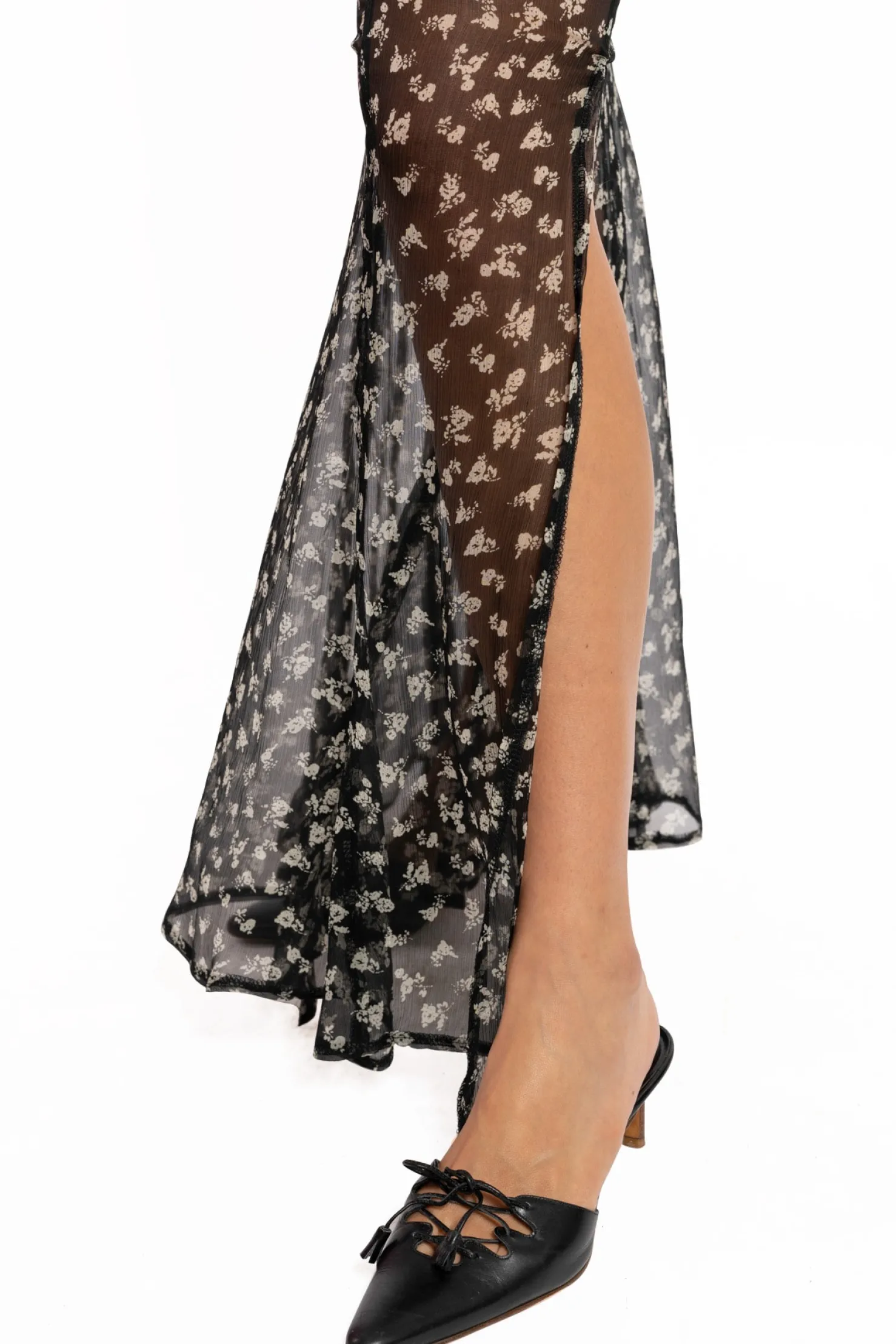 MaisonCléo Jupes>FW22 RUNWAY LOOK 29 – Jupe longue fendue en mousseline de soie fleurie AURORE