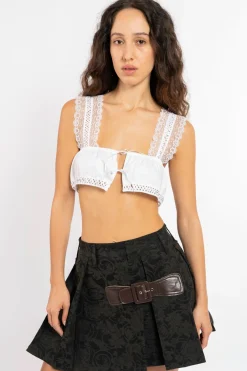 MaisonCléo Tops>FW22 RUNWAY LOOK 9 – Top court en coton et dentelle de Calais LENA I