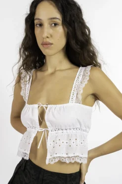 MaisonCléo Tops>FW22 RUNWAY LOOK 9 – Top en coton et dentelle de Calais LENA II