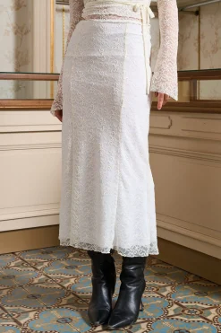MaisonCléo Jupes>Jupe en dentelle blanc cassé BARBARA