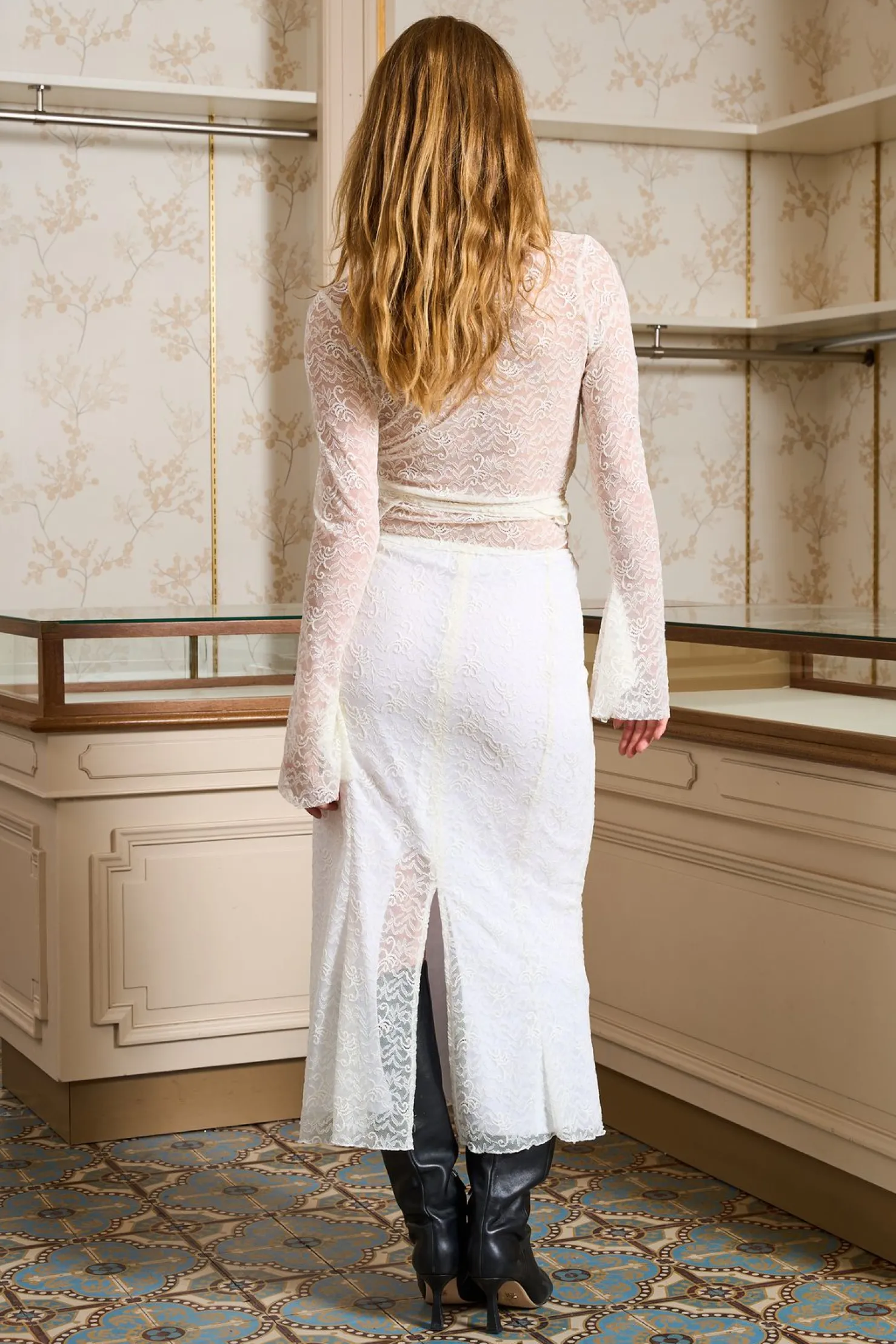 MaisonCléo Jupes>Jupe en dentelle blanc cassé BARBARA