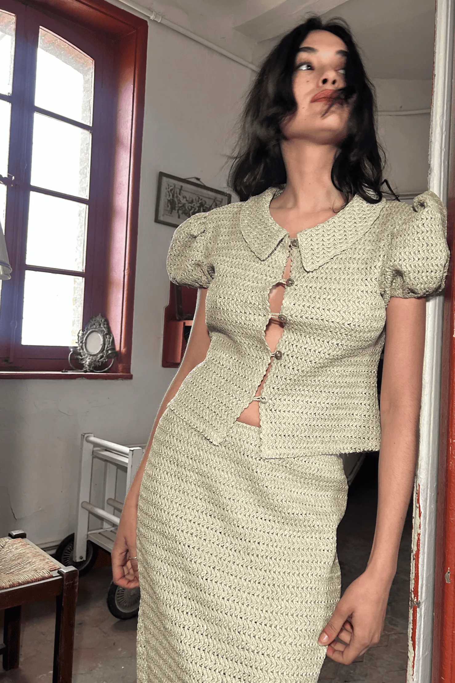 MaisonCléo Jupes>Jupe en raffia beige longue sirène MANUELA