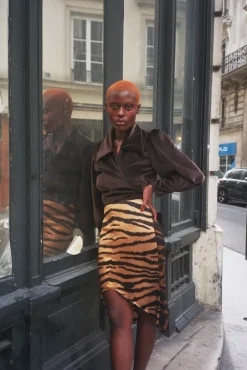 MaisonCléo Jupes>Jupe en soie à imprimé tigré NAHIA