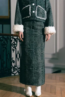 MaisonCléo Jupes>Jupe longue en jean à imprimé crocodile et fendue dans le dos ELISA