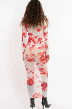 MaisonCléo Jupes>Jupe longues en mesh motif roses blanches et rouges