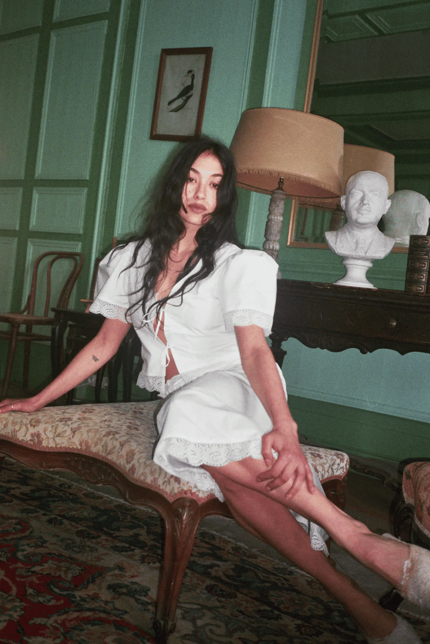 MaisonCléo Jupes>Jupe MARGARITA mi-longue évasée en coton blanc et broderie anglaise avec grosses fleurs