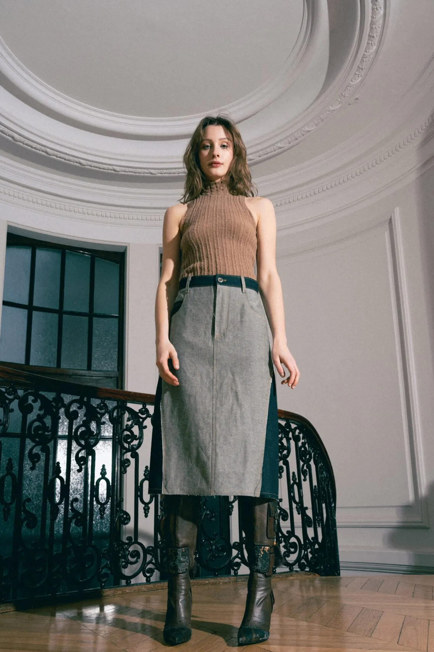 MaisonCléo Jupes>Jupe mi longue en denim bicolore TYRA