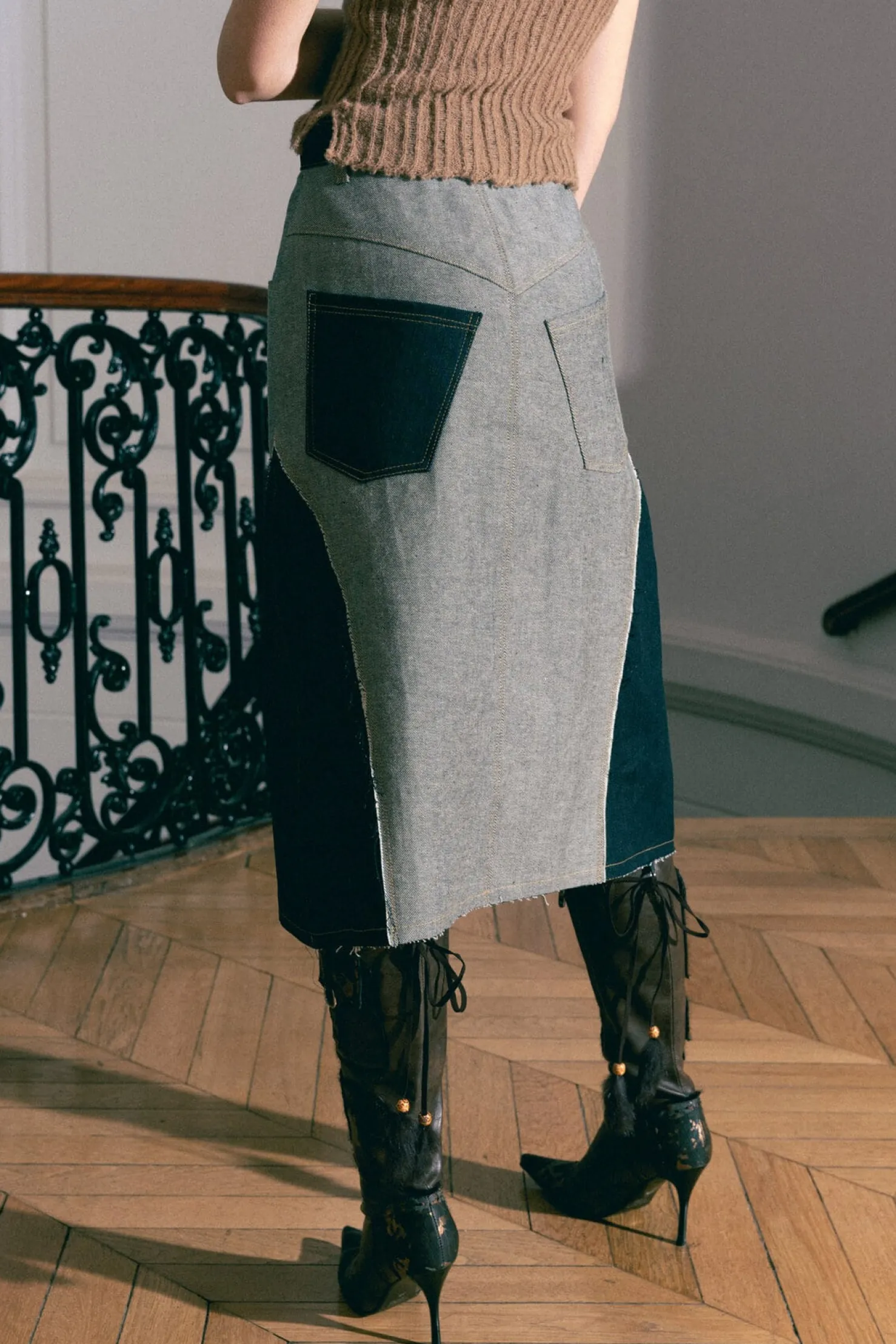 MaisonCléo Jupes>Jupe mi longue en denim bicolore TYRA