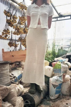 MaisonCléo Jupes>Jupe midi fendue en crochet blanche