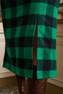 MaisonCléo Jupes>Jupe mi-longue à carreaux vert en laine YASHA