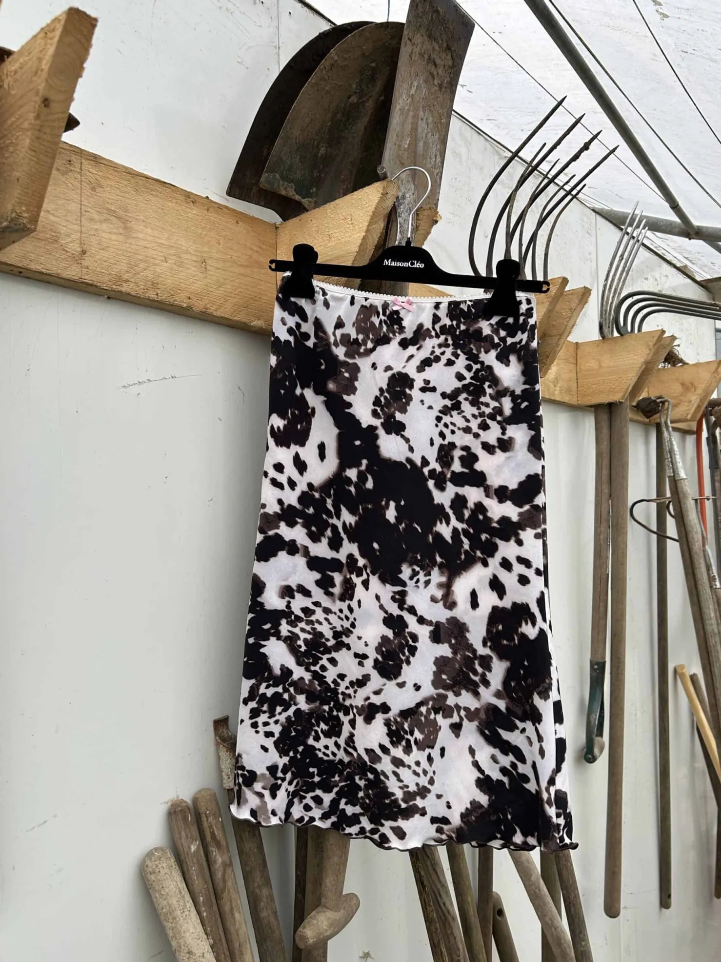 MaisonCléo Jupes>Jupe mi-longue à motif vache marron en soie