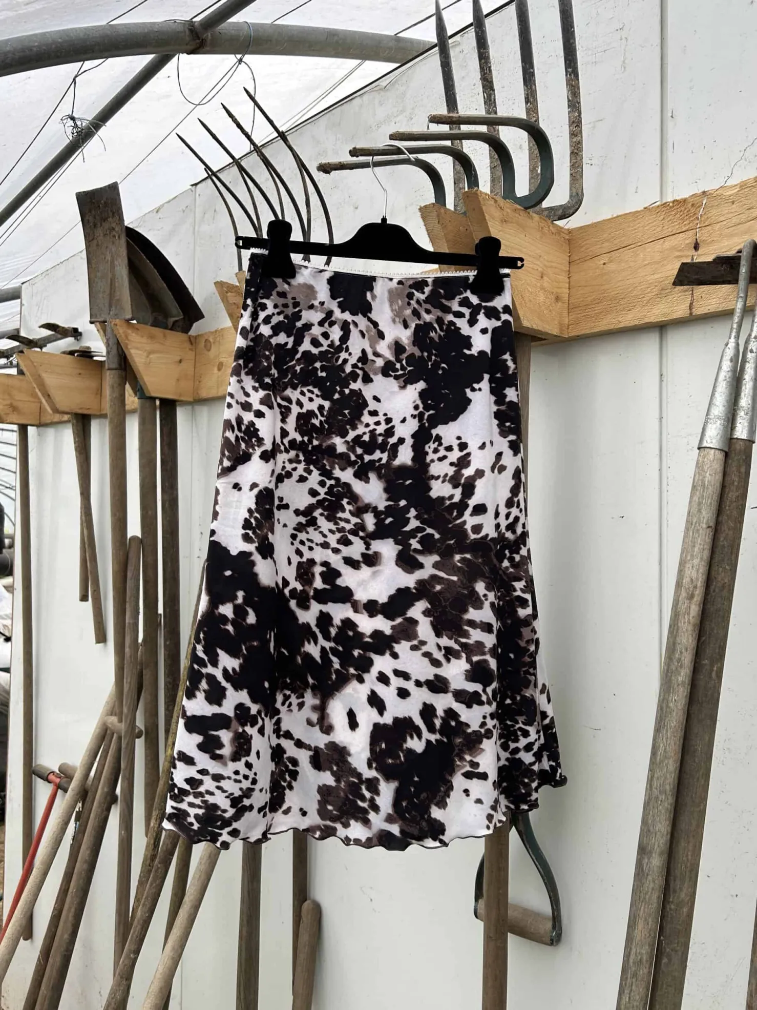 MaisonCléo Jupes>Jupe mi-longue à motif vache marron en soie