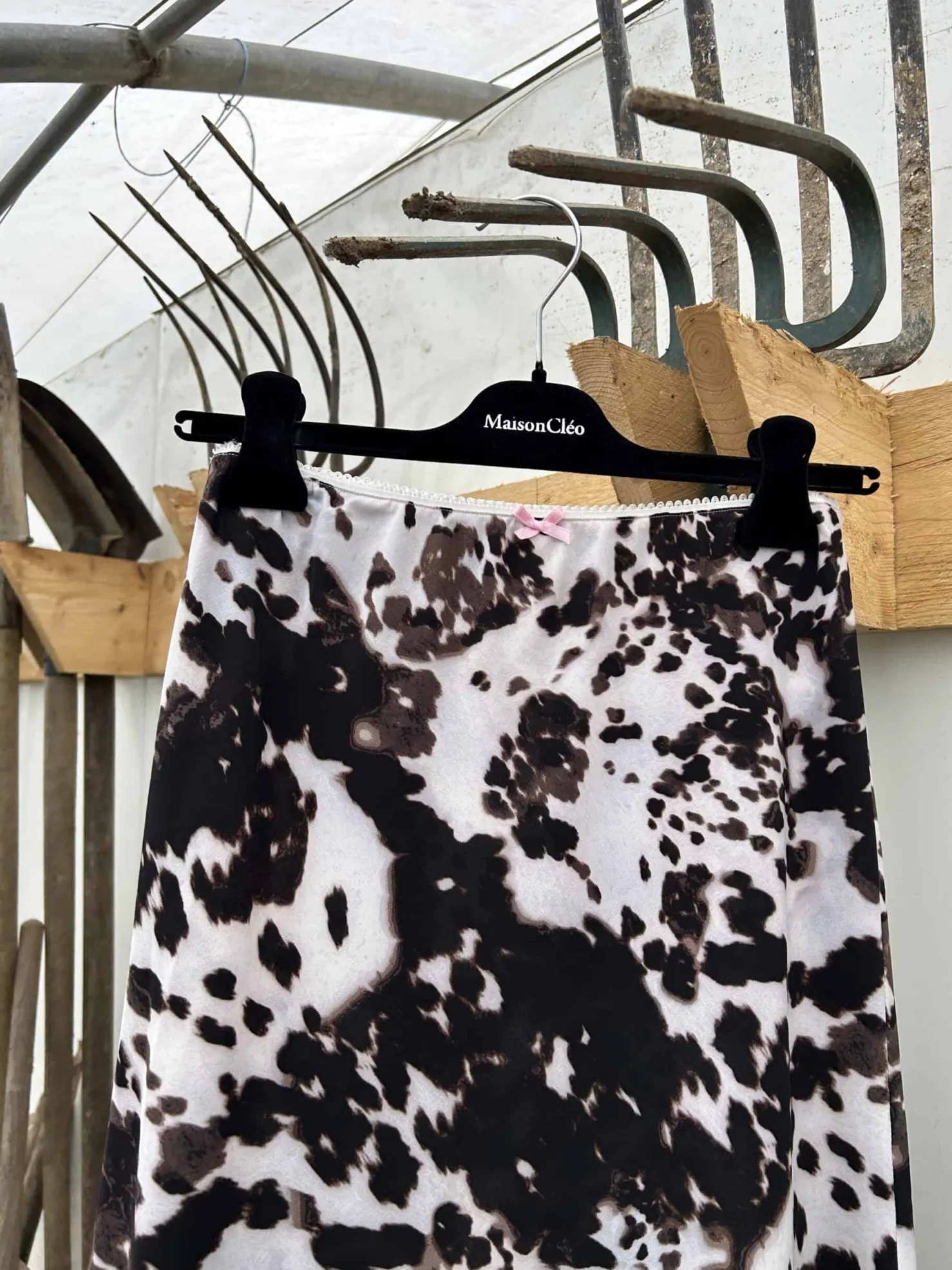 MaisonCléo Jupes>Jupe mi-longue à motif vache marron en soie