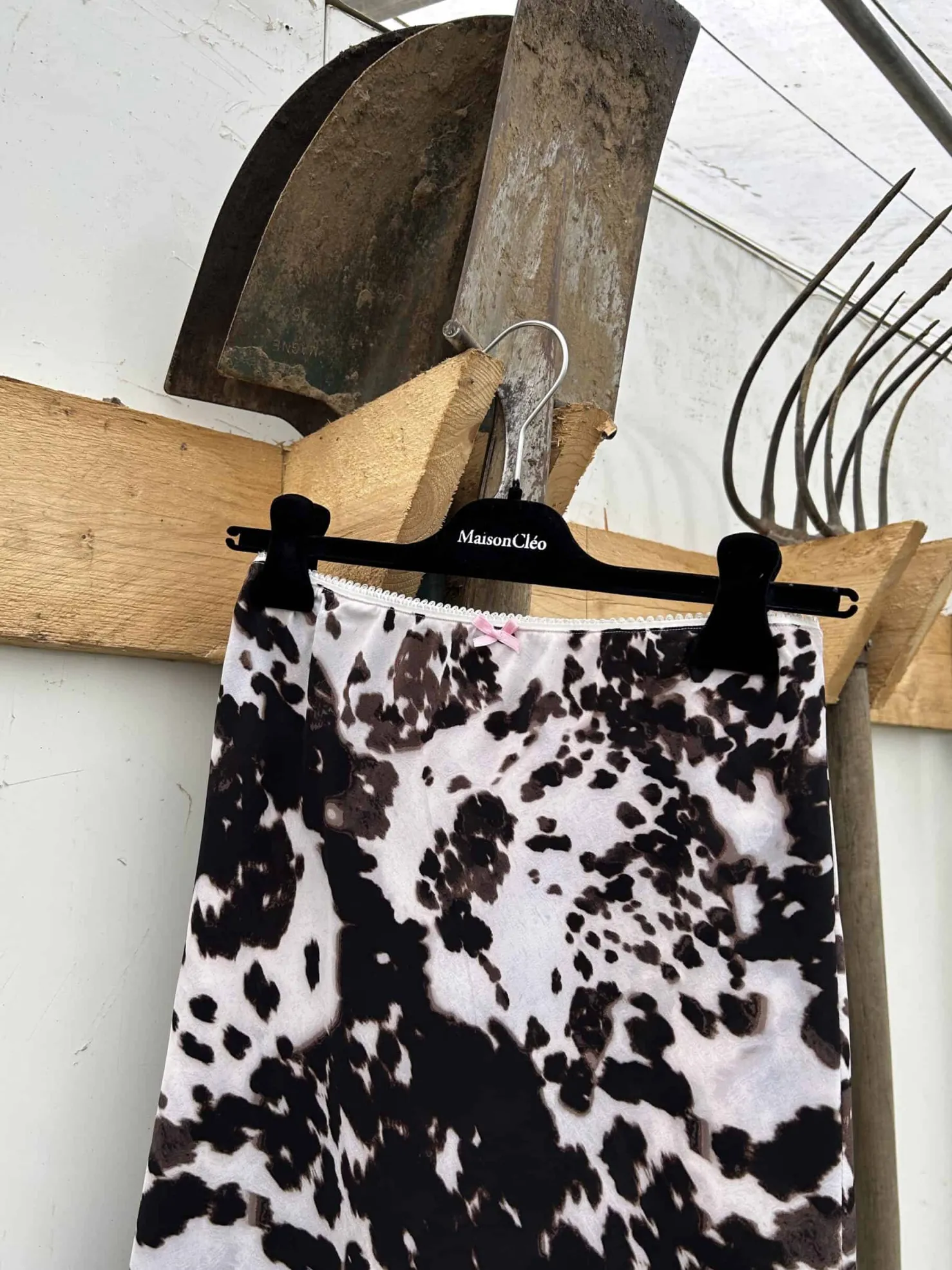 MaisonCléo Jupes>Jupe mi-longue à motif vache marron en soie