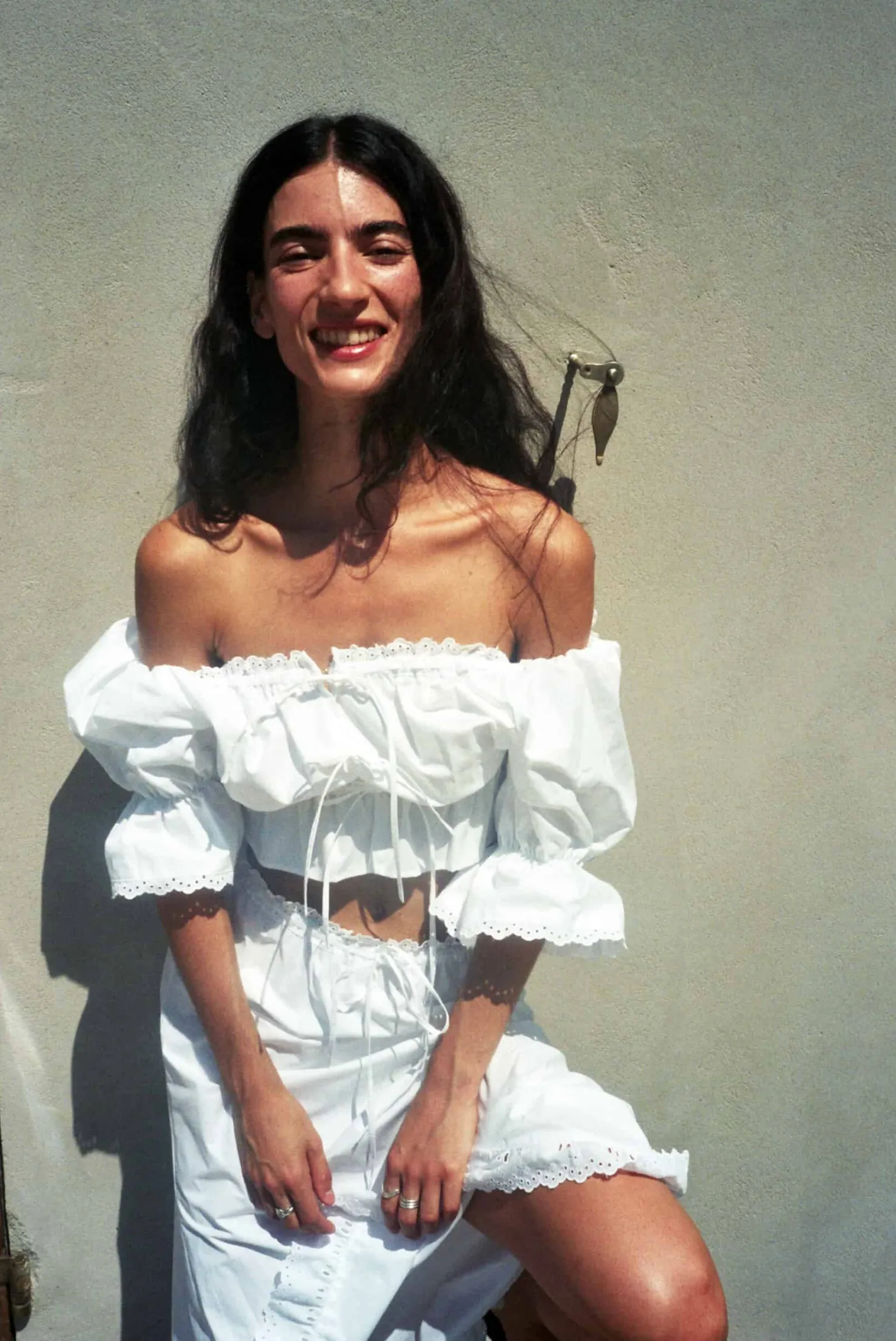 MaisonCléo Jupes>Jupe mi-longue évasée en coton blanc et broderie anglaise