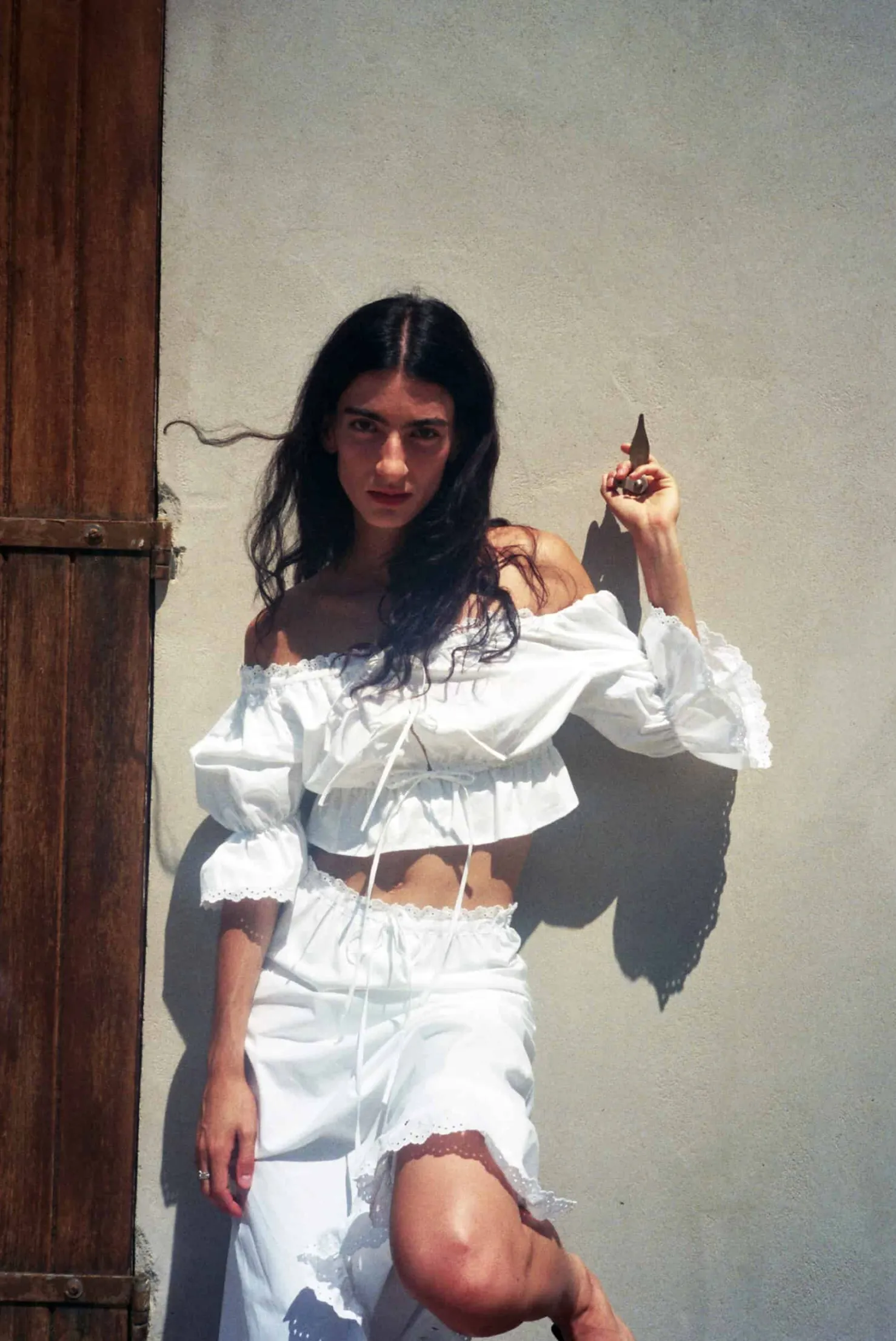 MaisonCléo Jupes>Jupe mi-longue évasée en coton blanc et broderie anglaise