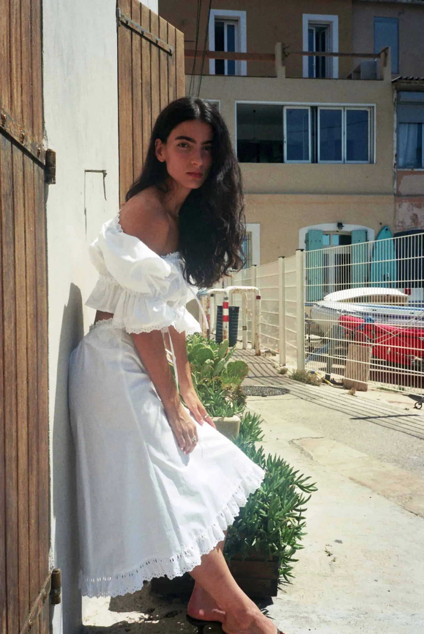 MaisonCléo Jupes>Jupe mi-longue évasée en coton blanc et broderie anglaise