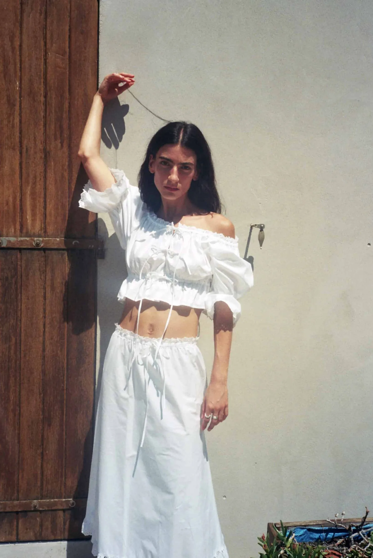 MaisonCléo Jupes>Jupe mi-longue évasée en coton blanc et broderie anglaise