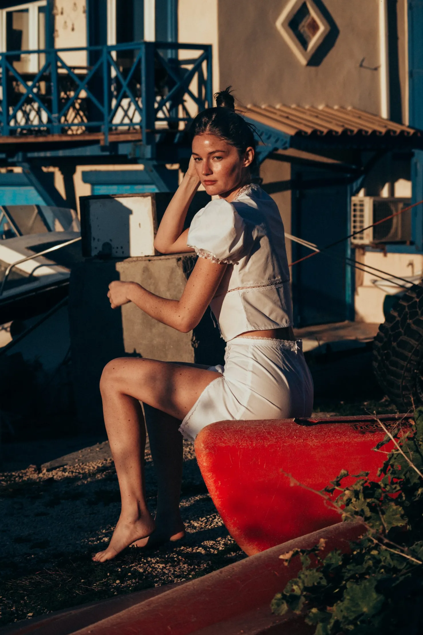 MaisonCléo Jupes>Jupe Sophia trapèze en coton blanc et parties dentelle fleurie