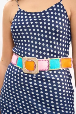 MaisonCléo Ceintures>LA BADOULE – Ceinture EMY en crochet multicolore et soir beige avec boucle carré