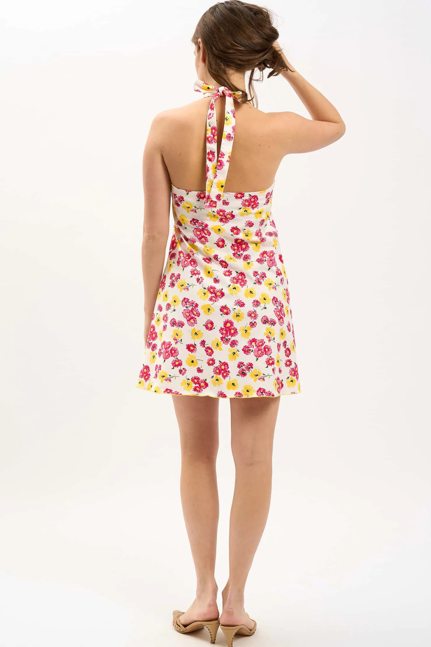 MaisonCléo Robes>LA BADOULE – Robe dos nu MARTINE en coton fleurs multi évasée
