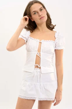 MaisonCléo Blouses|Tops>LA BADOULE LOOK 1 – Blouse en coton blanc avec manches bouffantes et broderie anglaise
