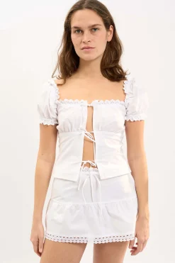 MaisonCléo Blouses|Tops>LA BADOULE LOOK 1 – Blouse en coton blanc avec manches bouffantes et broderie anglaise