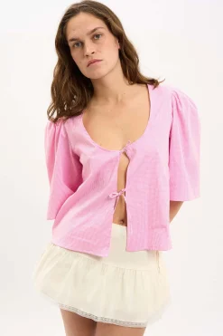 MaisonCléo Blouses>LA BADOULE LOOK 22 – Blouse Agnes en coton vichy rose