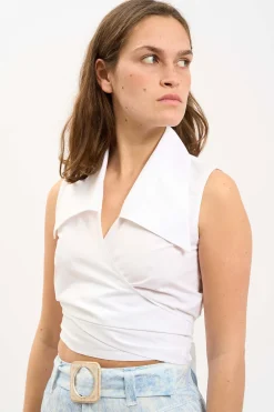 MaisonCléo Blouses>LA BADOULE LOOK 34 – Blouse cache-coeur JULIENNE en coton blanc