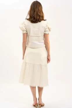 MaisonCléo Jupes>LA BADOULE LOOK 9 – Jupe ROMY en coton et lin crème avec dentelle fleurie