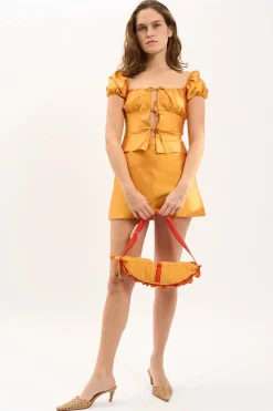 MaisonCléo Jupes>LA BADOULE LOOK 4 – Jupe Teila trapèze en soie jus d&rsquo;orange