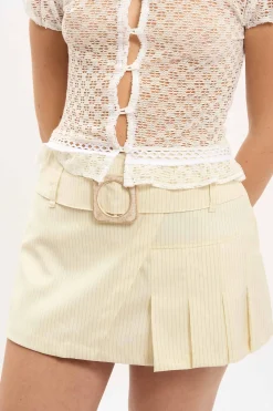 MaisonCléo Jupes>LA BADOULE LOOK 20 – Jupe TESSA plissée en coton et lin beige à rayures