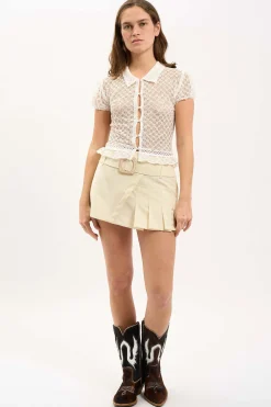 MaisonCléo Jupes>LA BADOULE LOOK 20 – Jupe TESSA plissée en coton et lin beige à rayures