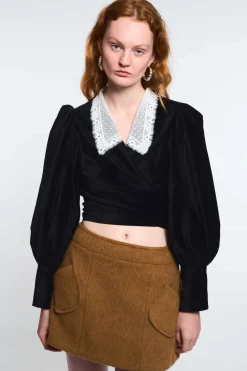 MaisonCléo Jupes>LA POUPETTE DÉFILÉ LOOK 5 – Jupe en laine épaisse et poches marron camel AZENOR