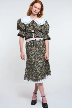 MaisonCléo Jupes>LA POUPETTE DÉFILÉ LOOK 13 – Jupe midi en coton fleurie DENEZA avec broderies
