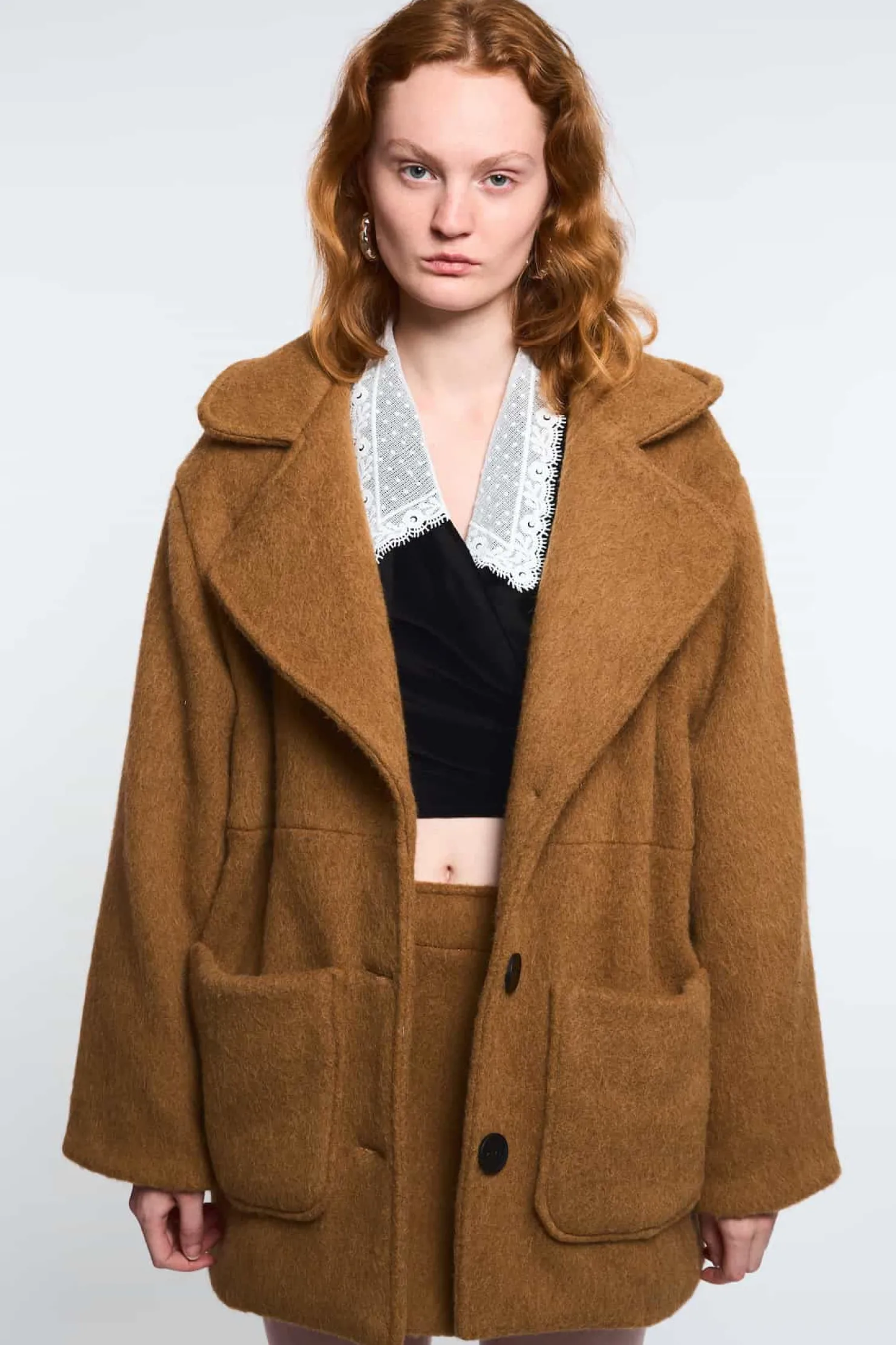 MaisonCléo Vestes / Manteaux>LA POUPETTE DÉFILÉ LOOK 5 – Manteau en laine épaisse ARGANE marron camel