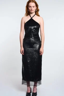 MaisonCléo Robes>LA POUPETTE DÉFILÉ LOOK 32 – Robe longue noire GWENDAL à paillettes bas dentelle