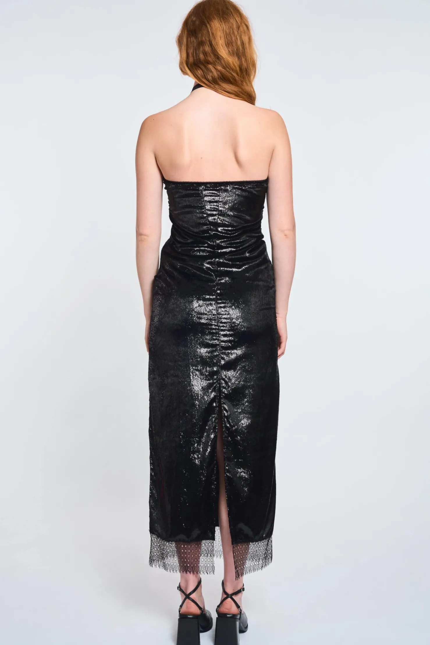 MaisonCléo Robes>LA POUPETTE DÉFILÉ LOOK 32 – Robe longue noire GWENDAL à paillettes bas dentelle